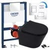 Matt Black Rimless ECO Wall Hung Toilet Pan, Seat & GROHE 38773000 Rapid 0.82m SL 3-in-1 Low Height WC Cistern Frame Inc. Plate -Comfort Bathroom Store 58225459 1