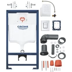Matt Black Rimless ECO Wall Hung Toilet Pan, Seat & GROHE 38773000 Rapid 0.82m SL 3-in-1 Low Height WC Cistern Frame Inc. Plate 9 Matt Black Rimless ECO Wall Hung Toilet Pan, Seat & GROHE 38773000 Rapid 0.82m SL 3-in-1 Low Height WC Cistern Frame Inc. Plate -Comfort Bathroom Store 58225459 3