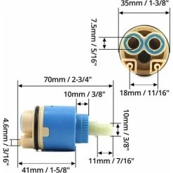 Replacement Ceramic Cartridge, Ceramic For Mixer Tap, Ceramic Cartridge For Kitchen Or Bathroom 35 Mm, Blue, With Bottom -Comfort Bathroom Store 58408298 5