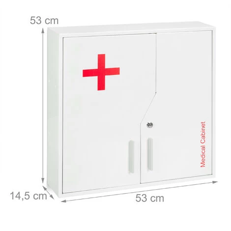 Relaxdays Medicine Cabinet, Lockable, 5 Compartments, Steel, HxWxD: 53 X 53 X 14.5 Cm, Double Door, First Aid, White 6 Relaxdays Medicine Cabinet, Lockable, 5 Compartments, Steel, HxWxD: 53 X 53 X 14.5 Cm, Double Door, First Aid, White - Image 4