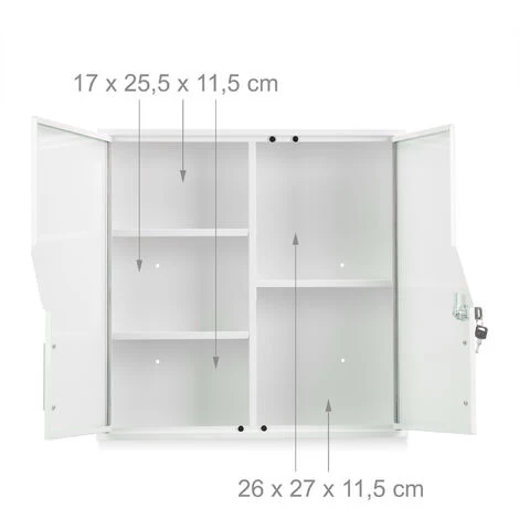 Relaxdays Medicine Cabinet, Lockable, 5 Compartments, Steel, HxWxD: 53 X 53 X 14.5 Cm, Double Door, First Aid, White 7 Relaxdays Medicine Cabinet, Lockable, 5 Compartments, Steel, HxWxD: 53 X 53 X 14.5 Cm, Double Door, First Aid, White - Image 5
