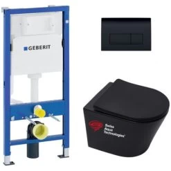 Geberit Toilet Set Duofix Frame + Matt Black SAT Infinitio Rimless WC + Soft Close Seat + Delta 50 Black Plate (BlackInfinitioGeb-7)