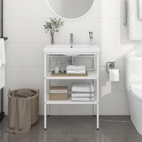 Bathroom Washbasin Frame White 59x38x83 Cm Iron VidaXL 4 Bathroom Washbasin Frame White 59x38x83 Cm Iron VidaXL - Image 2