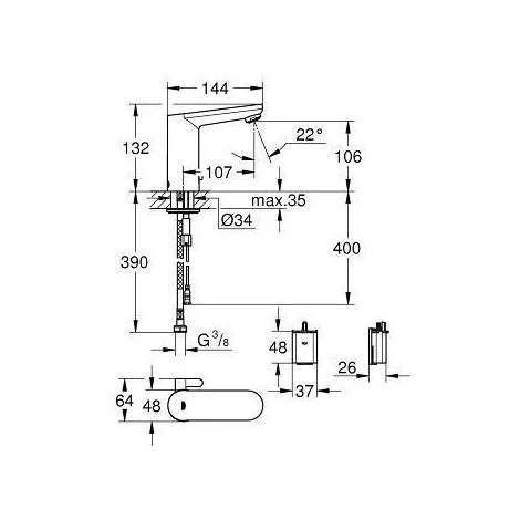 Grohe Eurosmart Cosmopolitan E 2 Set Of 2 1/2″ Infrared Basin Mixer Taps, Adjustable Temperature Limiter, Chrome (36327001-DUO) 4 Grohe Eurosmart Cosmopolitan E 2 Set Of 2 1/2″ Infrared Basin Mixer Taps, Adjustable Temperature Limiter, Chrome (36327001-DUO) - Image 2