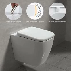 Soft Close Toilet Seat With Quick Release, Simple Top Fixing, Anti-Bacterial Toilet Seats White With Adjustable Stainless Hinges, Square Shape Toilet Lid Loo Seat -Comfort Bathroom Store 59499041 3