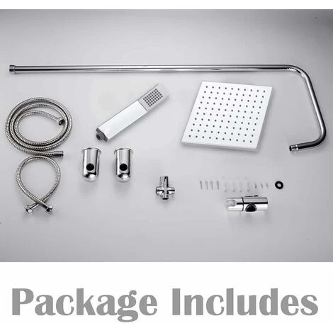 Modern Chrome Riser Rail Mixer Shower Square Head Kit For Bathroom, Stainless Steel Hose, With Fittings 7 Modern Chrome Riser Rail Mixer Shower Square Head Kit For Bathroom, Stainless Steel Hose, With Fittings - Image 5