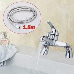 Modern Bathroom Curved Bath Shower Filler Mixer Tap Brass Deck Mounted With Shower Handset And Hose Single Lever Chrome -Comfort Bathroom Store 59499671 3