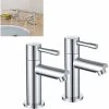 Bathroom Basin Pillar Taps, Pair Basin Sink Mixer Taps, 1/4 Turn Washroom Pair Faucets Twin Lever, 2 Pcs Morden Taps -Comfort Bathroom Store 59499806 1