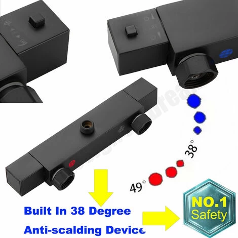 Matte Black - Shower Bathroom Thermostatic Mixer Square Twin Head Exposed Valve 7 Matte Black - Shower Bathroom Thermostatic Mixer Square Twin Head Exposed Valve - Image 5