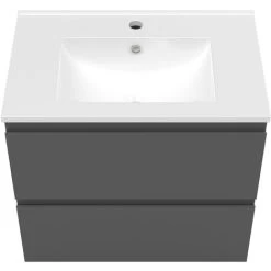 600mm Vanity Unit With Basin Wall Hung Matt Grey Storage Cabinets 2 Drawers -Comfort Bathroom Store 59766457 3