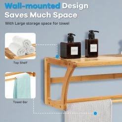 Wall Mounted Towel Rack 2 Tiers Display Shelf Bathroom Organiser Shelving Unit 9 Wall Mounted Towel Rack 2 Tiers Display Shelf Bathroom Organiser Shelving Unit -Comfort Bathroom Store 60049504 3