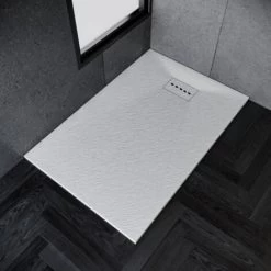 ELEGANT Low Profile Shower Tray White Anti Slip Shower Tray Rectangular Slate Effect Shower Base Tray 1200 X 800 X 30 Mm With Free Waste Trap, Slate Drain Cover -Comfort Bathroom Store 60362494 3