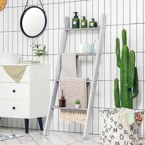 4-Tier Wooden Ladder Towel Rack Holder Wall Leaning Blanket Shelf Stand Bathroom 3 4-Tier Wooden Ladder Towel Rack Holder Wall Leaning Blanket Shelf Stand Bathroom