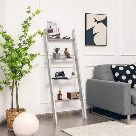 4-Tier Wooden Ladder Towel Rack Holder Wall Leaning Blanket Shelf Stand Bathroom 4 4-Tier Wooden Ladder Towel Rack Holder Wall Leaning Blanket Shelf Stand Bathroom - Image 2