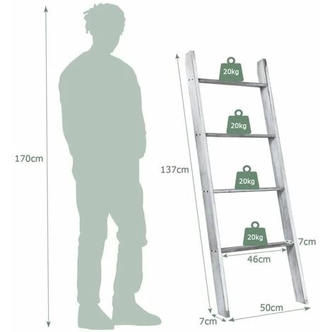 4-Tier Wooden Ladder Towel Rack Holder Wall Leaning Blanket Shelf Stand Bathroom 6 4-Tier Wooden Ladder Towel Rack Holder Wall Leaning Blanket Shelf Stand Bathroom - Image 4