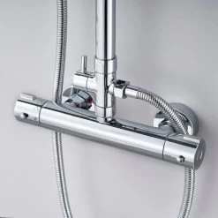 Acezanble Bathroom COOL TOUCH Thermostatic Mixer Shower Set Round Twin Head Exposed Valve Independent Water Divider Chrome -Comfort Bathroom Store 60547407 4