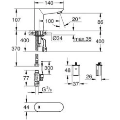 Grohe Euroeco Cosmopolitan E Infra-red Electronic Basin Tap, Chrome (36271000) -Comfort Bathroom Store 60587987 2