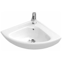 Villeroy & Boch O.Novo Compact Corner Basin With Overflow - 415mm Wide - 1 Tap Hole - White Alpin - 73274001
