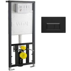 Matt Black Rimless Wall Hung Toilet & VITRA Concealed WC Cistern Frame - Square Plate Set -Comfort Bathroom Store 60788992 3