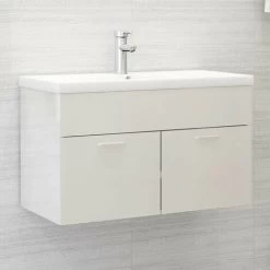 Topdeal Sink Cabinet High Gloss White 80x38.5x46 Cm Chipboard FF804662UK