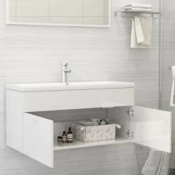 Topdeal Sink Cabinet High Gloss White 100x38.5x46 Cm Chipboard FF804680UK -Comfort Bathroom Store 61186489 3