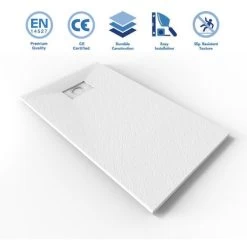 ELEGANT Shower Tray 1400x800mm White Slate Effect Square Shower Enclosure Base With Waste Trap And Drain Cover -Comfort Bathroom Store 61228155 4