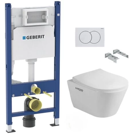 Geberit Toilet Set Duofix Frame + Lucco Avva Rimless Toilet + Softclose Seat + White Flush Plate (AvvaGeb3) 3 Geberit Toilet Set Duofix Frame + Lucco Avva Rimless Toilet + Softclose Seat + White Flush Plate (AvvaGeb3)