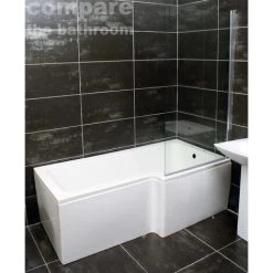 L Shaped Square Shower Bath With Screen And Panel - Right Hand Option, Without End Panel