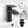 Black Waterfall Cloakroom Mini Basin Mixer Tap Sink Mono Bathroom + Waste 10yr -Comfort Bathroom Store 65210518 1