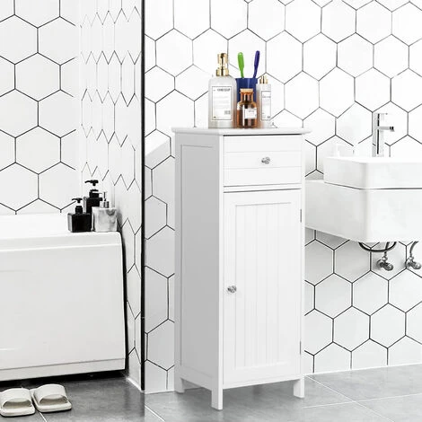 3-Tier Bathroom Floor Cabinet Wooden Side Storage Organizer W/ Drawer Adjustable 4 3-Tier Bathroom Floor Cabinet Wooden Side Storage Organizer W/ Drawer Adjustable - Image 2