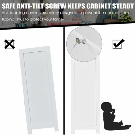 3-Tier Bathroom Floor Cabinet Wooden Side Storage Organizer W/ Drawer Adjustable 5 3-Tier Bathroom Floor Cabinet Wooden Side Storage Organizer W/ Drawer Adjustable - Image 3