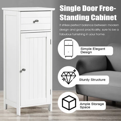 3-Tier Bathroom Floor Cabinet Wooden Side Storage Organizer W/ Drawer Adjustable 6 3-Tier Bathroom Floor Cabinet Wooden Side Storage Organizer W/ Drawer Adjustable - Image 4