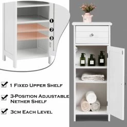 3-Tier Bathroom Floor Cabinet Wooden Side Storage Organizer W/ Drawer Adjustable 11 3-Tier Bathroom Floor Cabinet Wooden Side Storage Organizer W/ Drawer Adjustable -Comfort Bathroom Store 65444673 5