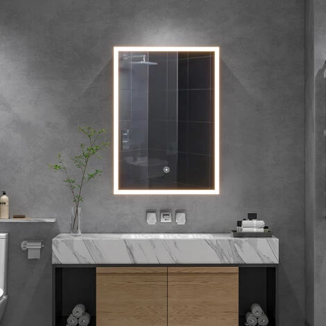 Livingandhome Rectangular Wall Mount Mirror Cabinet With LED Light 4 Livingandhome Rectangular Wall Mount Mirror Cabinet With LED Light - Image 2
