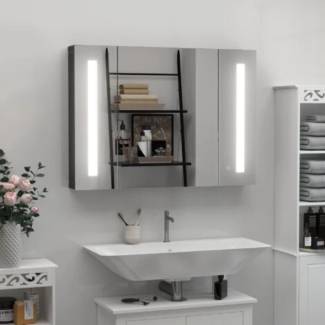 Kleankin LED Bathroom Mirror Cabinet With Shelves Wall Mount High Gloss Black 5 Kleankin LED Bathroom Mirror Cabinet With Shelves Wall Mount High Gloss Black - Image 3