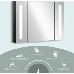 Kleankin LED Bathroom Mirror Cabinet With Shelves Wall Mount High Gloss Black 11 Kleankin LED Bathroom Mirror Cabinet With Shelves Wall Mount High Gloss Black -Comfort Bathroom Store 65852274 5