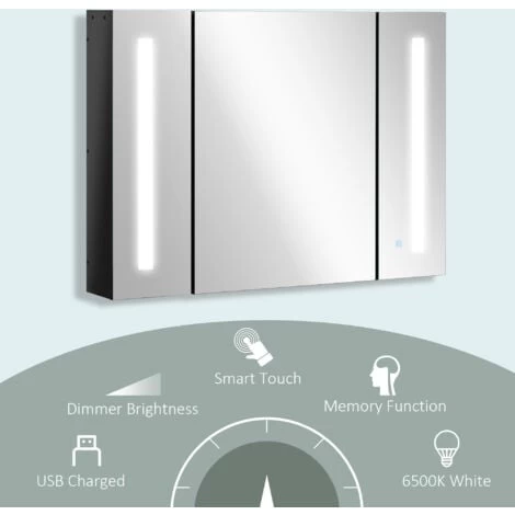 Kleankin LED Bathroom Mirror Cabinet With Shelves Wall Mount High Gloss Black 7 Kleankin LED Bathroom Mirror Cabinet With Shelves Wall Mount High Gloss Black - Image 5