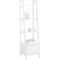 SoBuy 4-Tiers Ladder Storage Bookcases And Shelving Unit With Drawer ,FRG116-K-W
