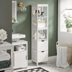 SoBuy Tall Bathroom Storage Cabinet With 3 Shelves And 2 Drawers FRG126-W -Comfort Bathroom Store 6614205 3