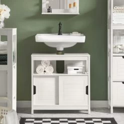 SoBuy Under Sink Bathroom Storage Cabinet With Sliding Door,White,FRG128-W -Comfort Bathroom Store 6614207 2