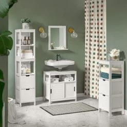 SoBuy Under Sink Bathroom Storage Cabinet With Sliding Door,White,FRG128-W -Comfort Bathroom Store 6614207 3