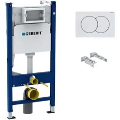 Geberit Delta Pack Duofix Support Frame 112cm + Delta01 White Flush Plate + Wall Fixings (111.154.11.2)