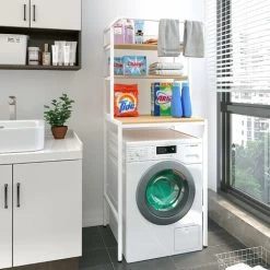 Drum Washing Machine Storage Rack Toilet Bathroom Shelf With Hanging Rod Space-Saving,Multi-Functional,1787060cm,White -Comfort Bathroom Store 67529294 3