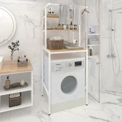 Drum Washing Machine Storage Rack Toilet Bathroom Shelf With Hanging Rod Space-Saving,Multi-Functional,1787060cm,White -Comfort Bathroom Store 67529294 4