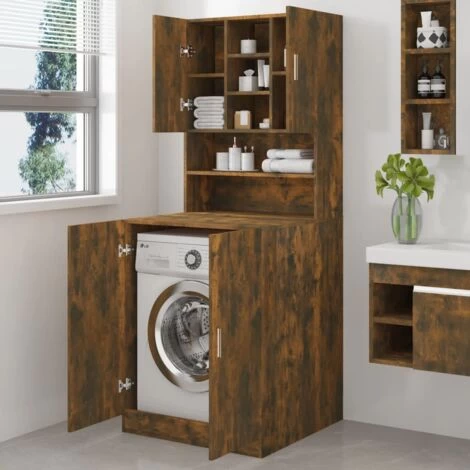 Washing Machine Cabinet Smoked Oak Engineered Wood VidaXL 6 Washing Machine Cabinet Smoked Oak Engineered Wood VidaXL - Image 4