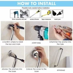 Shower Grab Bar 30 Cm (x2 Units), Safety Shower Handle, Handicapped WC Grab Bar, Toilet Grab Bar, Shower And WC Grab Bar -Comfort Bathroom Store 67584556 5