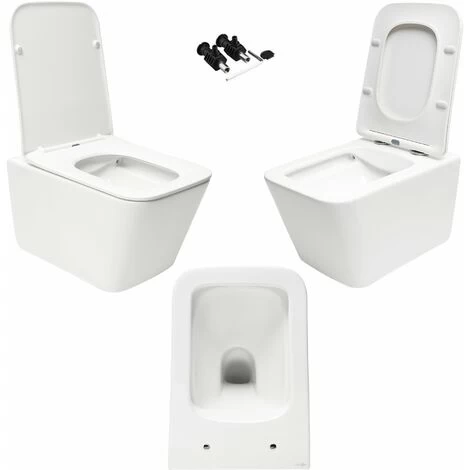 White Square Rimless Wall Hung Toilet & 1.12m Concealed WC Cistern Frame Set - Gloss White Square Plate 4 White Square Rimless Wall Hung Toilet & 1.12m Concealed WC Cistern Frame Set - Gloss White Square Plate - Image 2