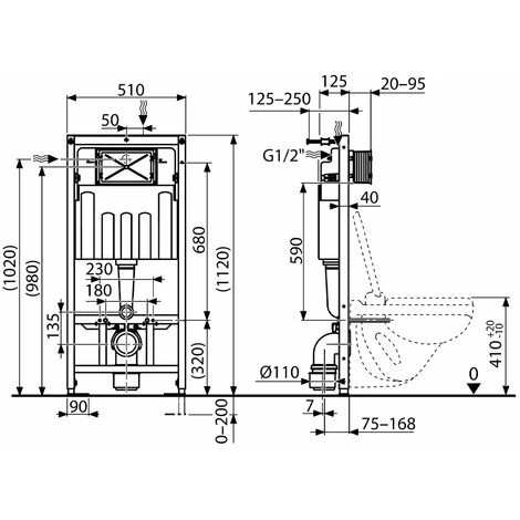 White Square Rimless Wall Hung Toilet & 1.12m Concealed WC Cistern Frame Set - Gloss White Square Plate 7 White Square Rimless Wall Hung Toilet & 1.12m Concealed WC Cistern Frame Set - Gloss White Square Plate - Image 5
