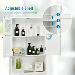 Over-The-Toilet Storage Cabinet 3-Tier Washing Machine Rack W/ Adjustable Shelf -Comfort Bathroom Store 67689561 4