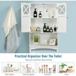 Over-The-Toilet Storage Cabinet 3-Tier Washing Machine Rack W/ Adjustable Shelf -Comfort Bathroom Store 67689561 5
